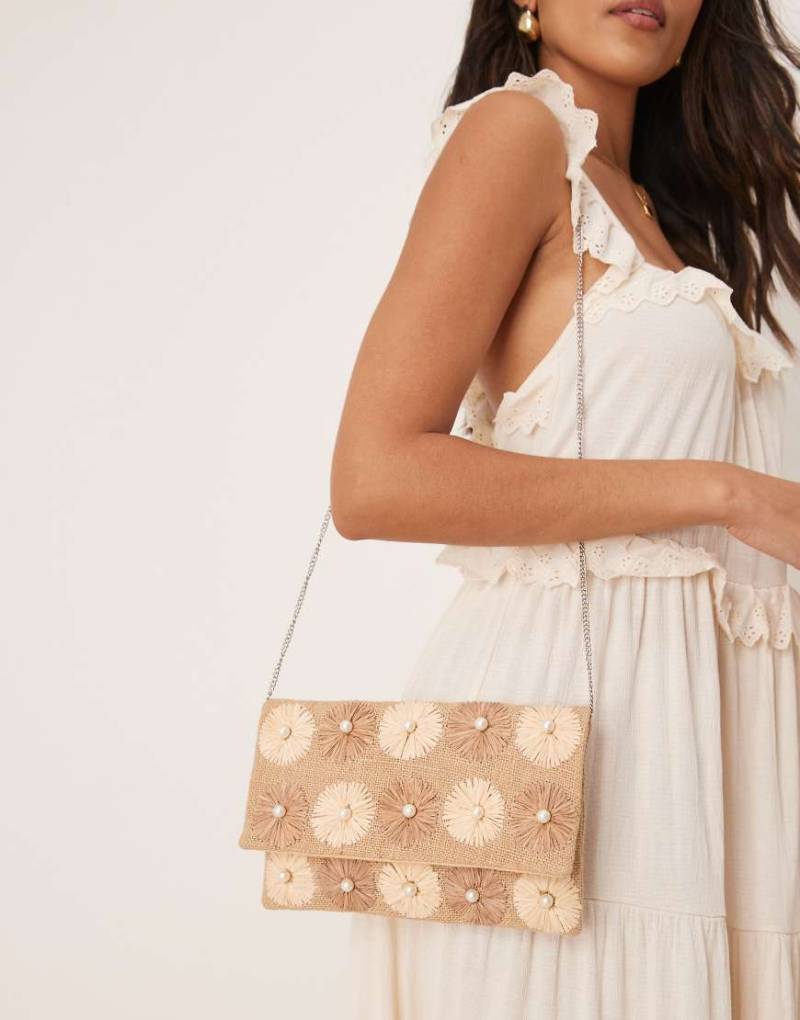 True Decadence - Clutch aus Stroh in Braun mit Blumenverzierung von True Decadence