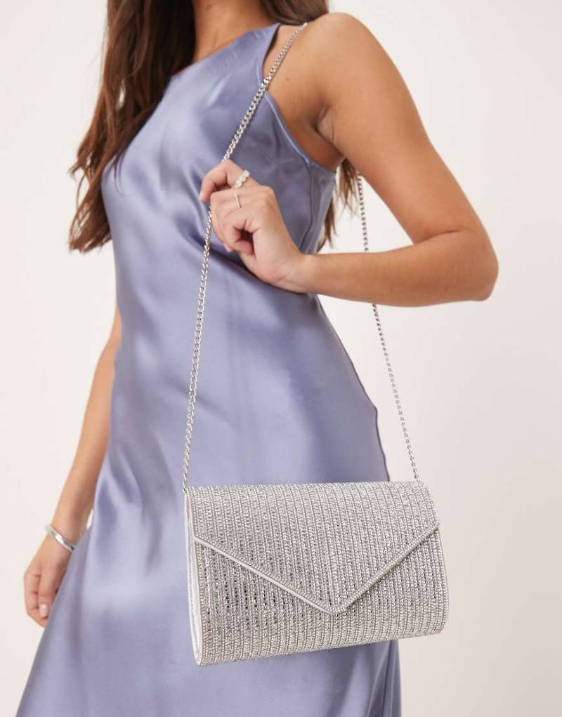 True Decadence - Clutch im Umschlag-Design mit Strassbesatz in Silber von True Decadence