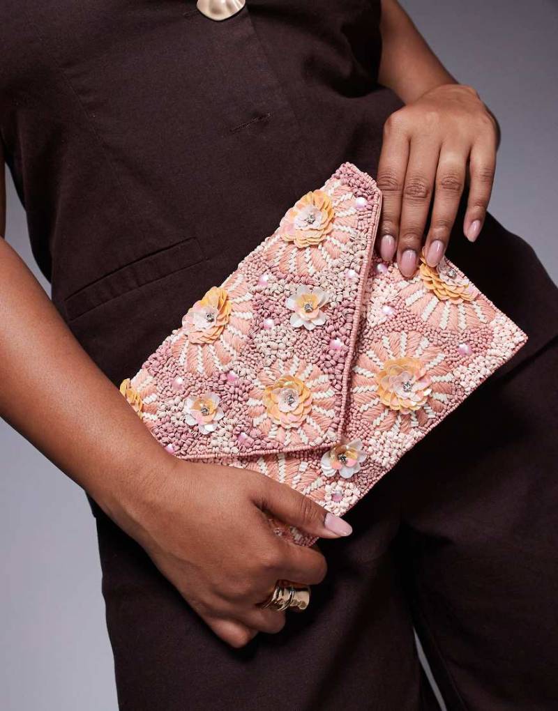 True Decadence - Clutch in Rosa mit Blumen- und Perlenverzierung von True Decadence