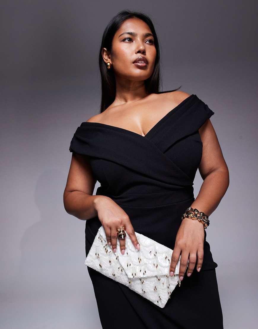 True Decadence - Clutch in Weiß und Silber mit 3D-Verzierung und Umhängeriemen von True Decadence