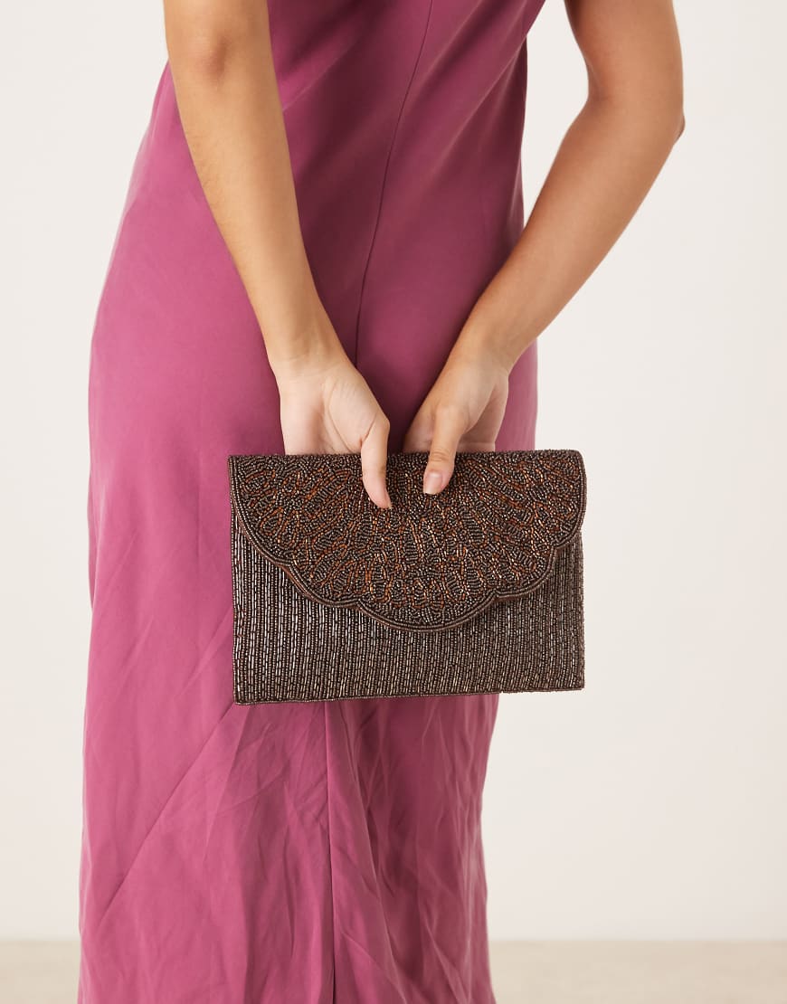 True Decadence - Clutch mit Perlen in Schokoladenbraun-Brown von True Decadence