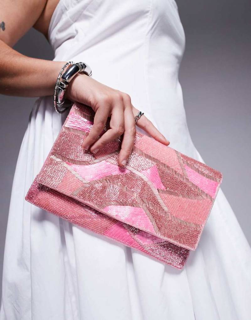 True Decadence - Envelope-Clutch in Rosa mit Paillettenmuster von True Decadence