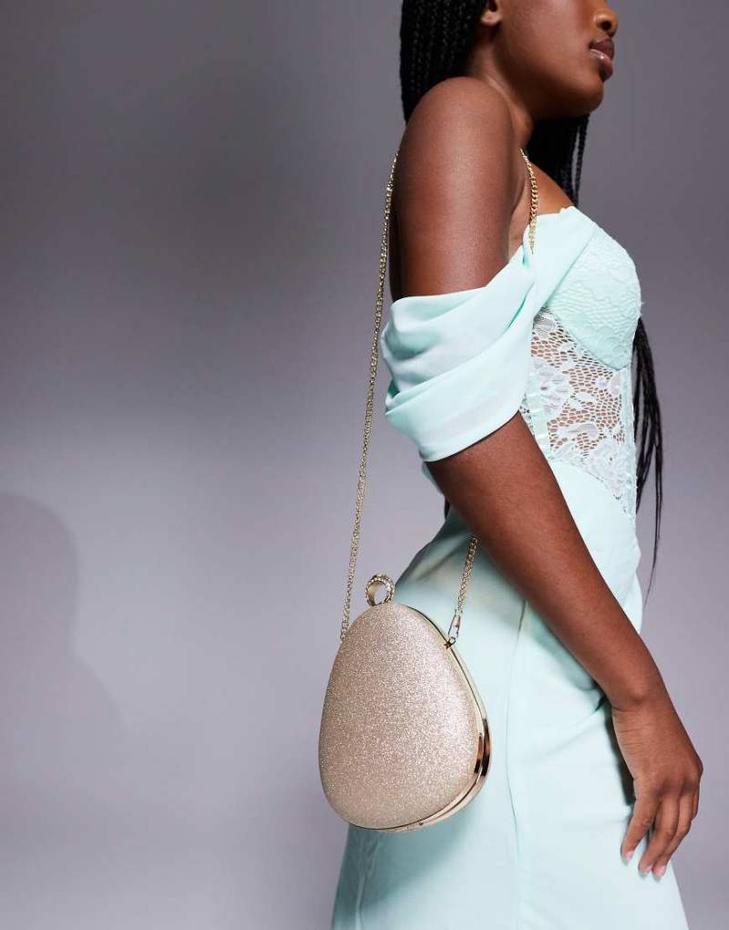 True Decadence - Hartschalen-Clutch in Glitzer-Goldoptik mit Tragekette-Rosa von True Decadence