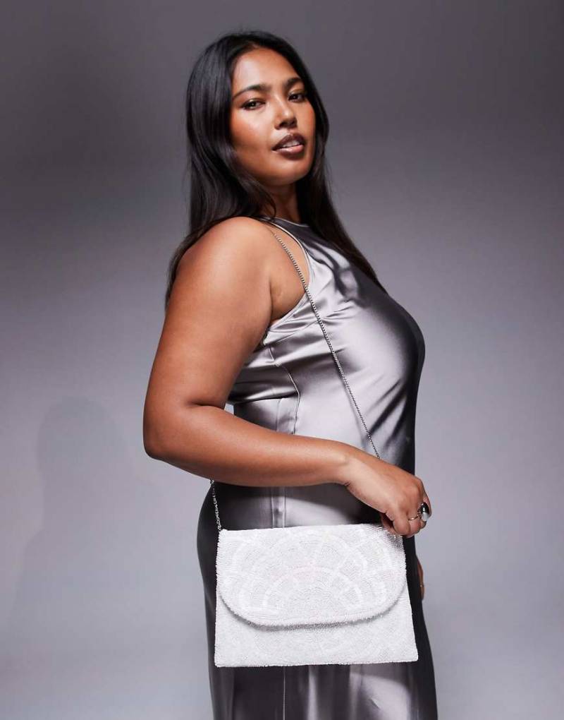 True Decadence - Perlen-Clutch in Weiß mit Crossbody-Riemen von True Decadence