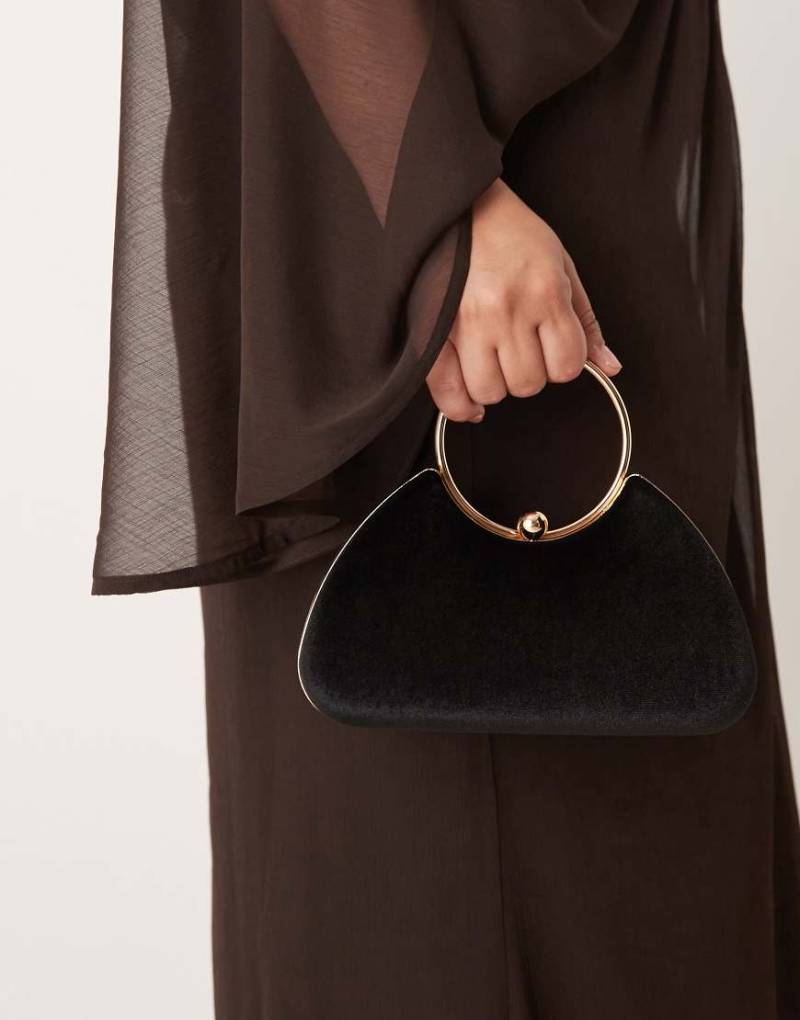 True Decadence - Samt-Clutch in Schwarz und Gold mit abnehmbarem Schulterriemen von True Decadence