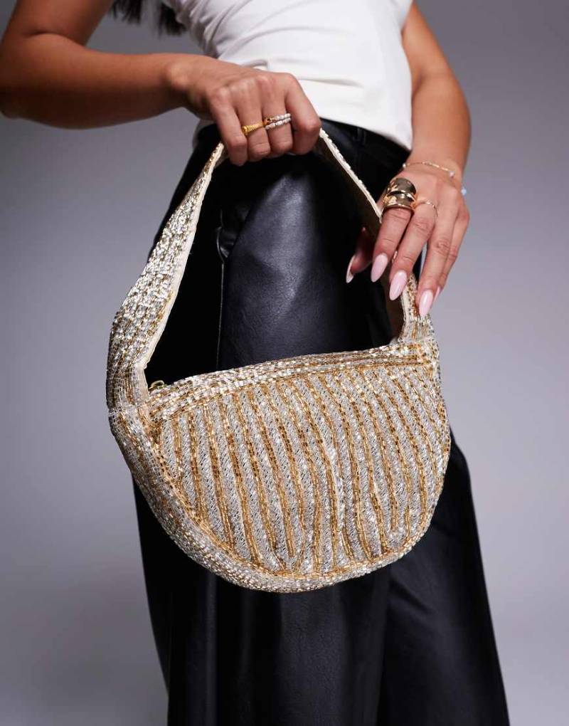 True Decadence - Schultertasche in Silber/Gold mit Perlendetail-Bunt von True Decadence