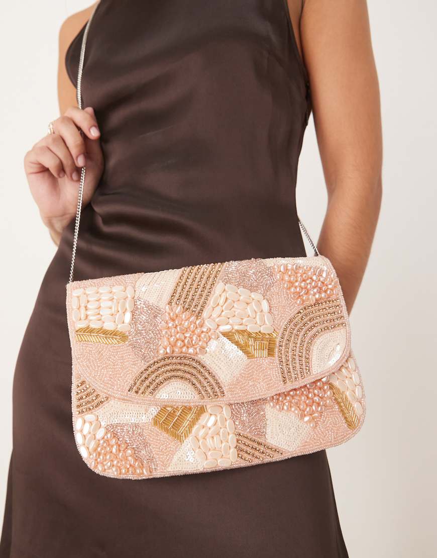 True Decadence - Verzierte Clutch in Rosa und Gold-Goldfarben von True Decadence