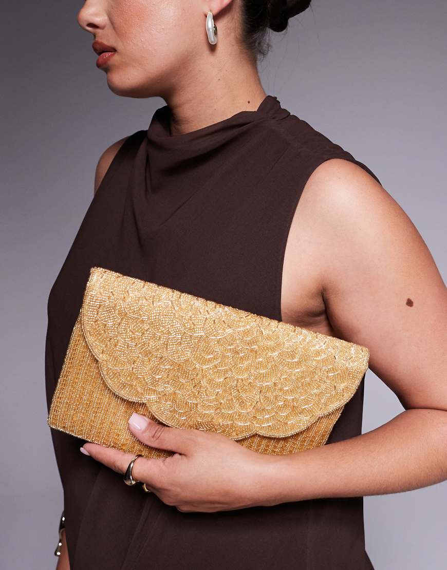 True Decadence - Verzierte Kuvert-Clutch in Gold-Goldfarben von True Decadence