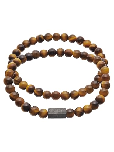 True Rebels Herren Armband 2er Set Edelstahl Tigerauge braun Edelsteinarmband von True Rebels