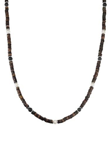 True Rebels Herren Edelsteinkette Achat schwarz Süßwasser-Zuchtperle/Muschelkernperle weiß braun 5,0-5,5 mm Edelstahl silber von True Rebels