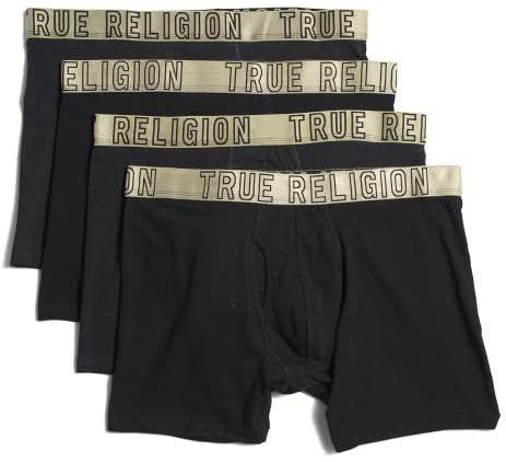 True Religion 4-Pack Fly Front Boxer Briefs (US, Alpha, X-Large, Regular, Regular, Cotton Blend) Black/Gold von True Religion