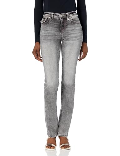 True Religion Brand Jeans Damen Bille Mid Rise Straight Super T Flap Jeans, Grau (Graphite//Nature's Delight), 34 von True Religion