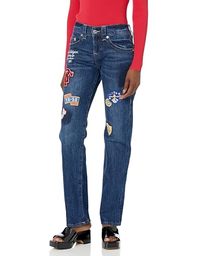 True Religion Brand Jeans Damen Ricki Relaxed Straight Patches Jeans, Kristall-Cove, 24 von True Religion