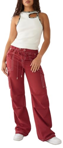 True Religion Brand Jeans Women's Nylon Straight Cargo Pant, Tibetan Red von True Religion