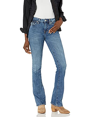 True Religion Damen Becca Mid Rise Bootcut Flap Jeans, Ghost Wave, 30 von True Religion