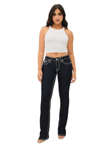 True Religion Damen Becca Mr Boot Cut Big T Flap Jeans, Körperspülung, 30 von True Religion