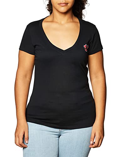 True Religion Damen Buddha-Logo und V-Ausschnitt T-Shirt, Schwarz, Klein von True Religion