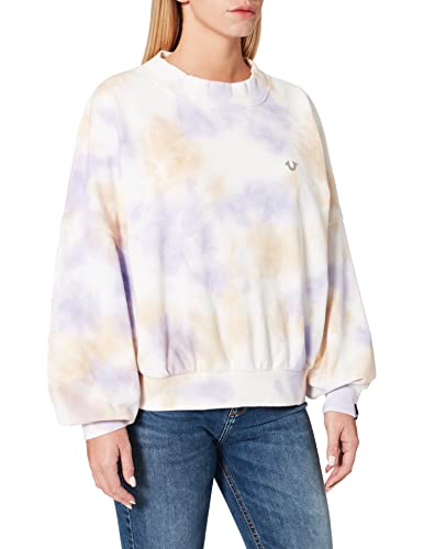 True Religion Damen Crewneck Batman Batik Lavendar Sweatshirt, lila, Weit geschnitten von True Religion