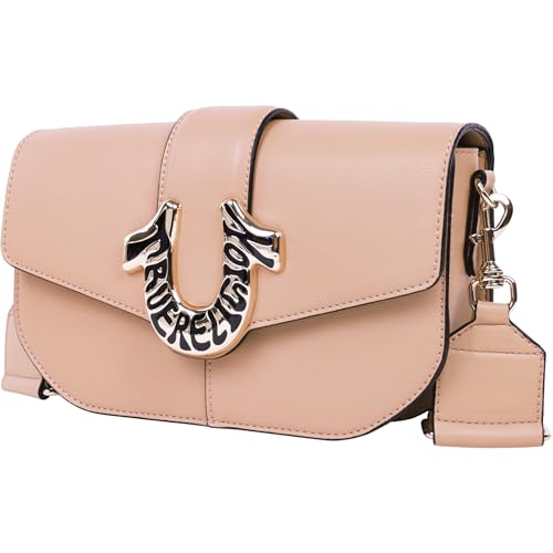 True Religion Damen Crossbody Flap Bag Purse, Structured Shoulder Handbag with Gold Hardware Umhängetasche, Braun von True Religion