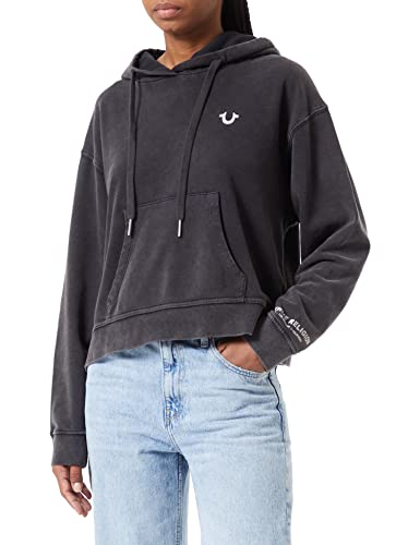 True Religion Damen Hoody Crop Pullover, Black, Standard,Schwarz,L von True Religion