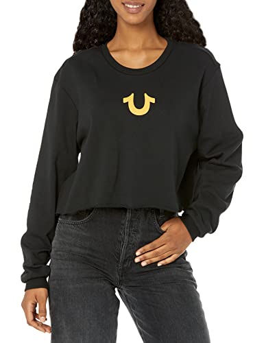 True Religion Damen Rlxed Crop Logo Sweatshirt, Jet Black, L von True Religion