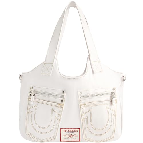 True Religion Damen Satchel Bag Crossbody Geldbörse Handtasche mit Hufeisen Logo Stitching Ranzen, Weiss/opulenter Garten von True Religion