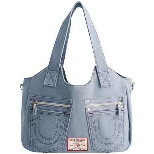 True Religion Damen Satchel Bag Crossbody Geldbörse Handtasche mit Hufeisen Logo Stitching, Hell, blau, Einheitsgröße von True Religion