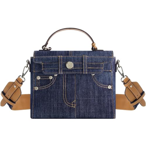 True Religion Damen Umhängetasche Geldbörse Jean Pocket Mini Flap Crossbody Handtasche mit Verstellbarem Riemen Navy von True Religion