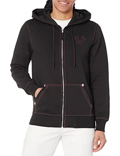 True Religion Herren Big T Zip Up Hoodie Kapuzenpullover, Tiefschwarz/Feuerrot, Large von True Religion