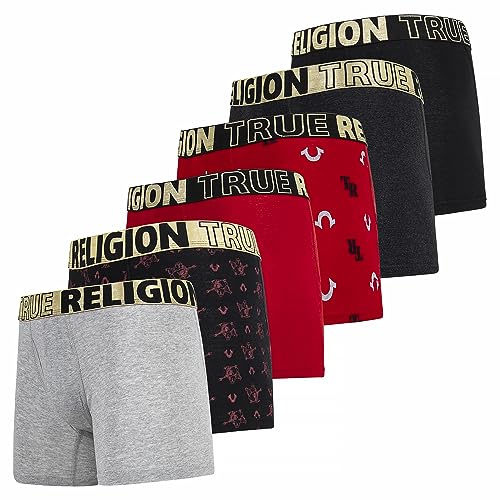 True Religion Herren Boxershorts - Trunks Unterw sche f r Herren Pack, 6er Pack, Rot/Schwarz, X-Large von True Religion