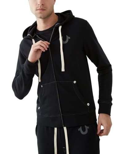 True Religion Herren Buddha Logo Zip Hoodie Sweatshirt Kapuzenpullover, Schwarz, Small von True Religion