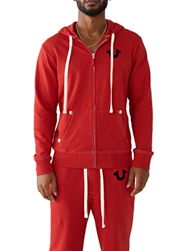 True Religion Herren Buddha Logo Zip Hoodie Sweatshirt Kapuzenpullover, Ruby Red W Black, X-Large von True Religion