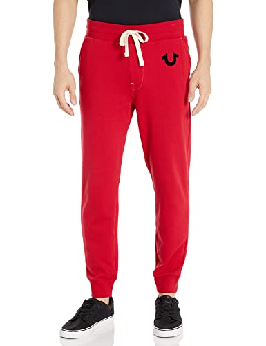 True Religion Herren Jogginghose mit Klassischem Logo Trainingshose, Ruby Red W Black, Klein von True Religion