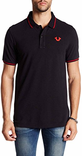 True Religion Herren Hergestellt mit Pride Poloshirt, Schwarz mit roter Paspelierung, XXX-Large von True Religion