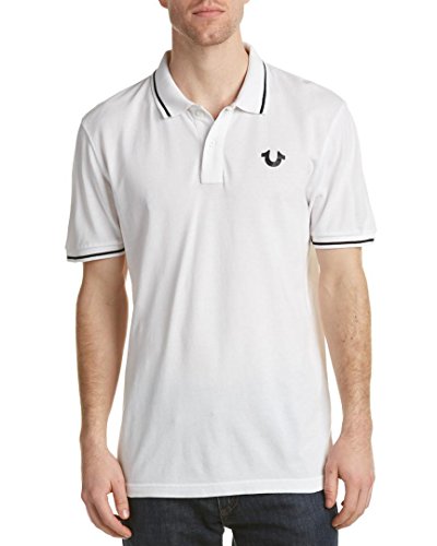 True Religion Herren Hergestellt mit Pride-Poloshirt Polohemd, Weiß mit schwarzer Paspelierung, M von True Religion