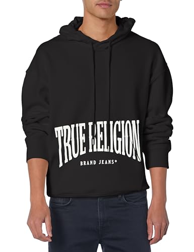True Religion Herren Entspanntes Stretch-Fußgewölbe Kapuzenpullover, Schwarz (Jet Black), Medium von True Religion