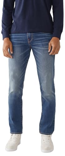 True Religion Herren Geno Slim Fit Straight Leg Jeans, Faum Baseline, 36W / 32L von True Religion