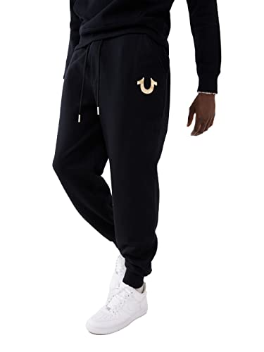 True Religion Herren Hufeisen Jogger Metallic Trainingshose, Schwarz, Groß von True Religion