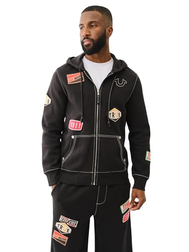 True Religion Herren Patch Big-t Zip Hoodie Kapuzenpullover, Schwarz (Jet Black), XX-Large von True Religion