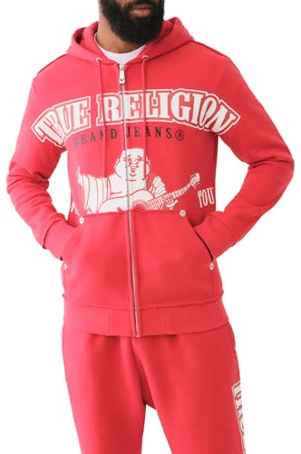True Religion Herren Raw Exaggerated Zip Icon Hoodie Sweatshirt, Jr-v Rot, Large von True Religion