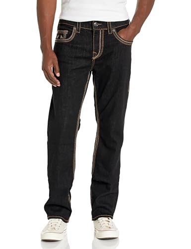 True Religion Herren Ricky Straight Big Qt Stitch Flap Jeans, Schwarze Spülung, 44 von True Religion