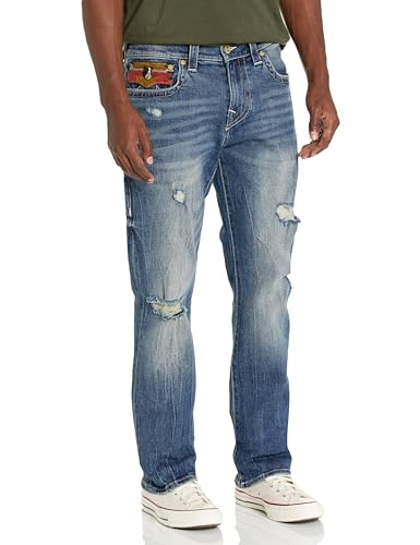 True Religion Herren Ricky Straight Southwestern Trim Jeans, Getragene Trophäe, Größe M, 29 von True Religion
