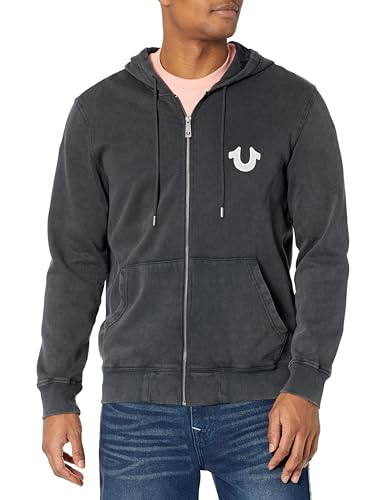 True Religion Herren SRS Zipup Hoodie Kapuzenpullover, Tiefschwarz, Vintage-Waschung, Small von True Religion