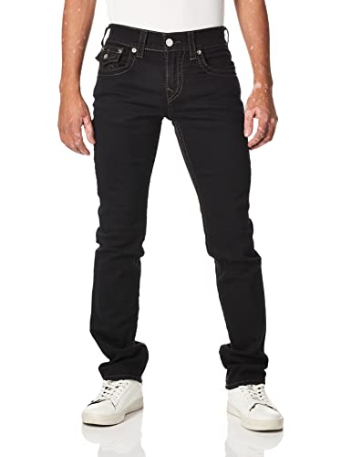 True Religion Herren Gerade Klappe Jeans, Body Spülung Schwarz, 34W / 34L von True Religion