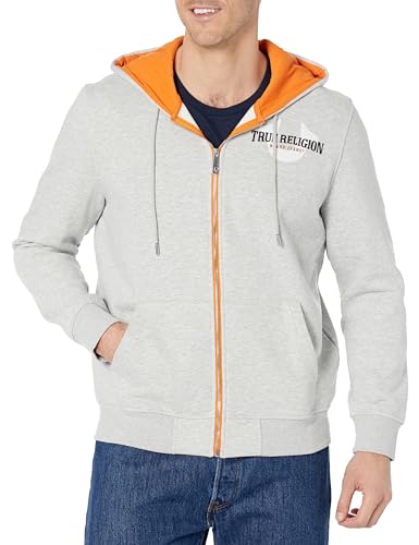 True Religion Herren durchgehendem Reißverschluss Kapuzenpullover, Meliert, Grau, 3X von True Religion