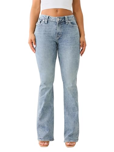 True Religion Jeans Damen Denim Joey Mid Rise Flare Flap Single Needle Stitching Hose, Peak Spot, 30 von True Religion