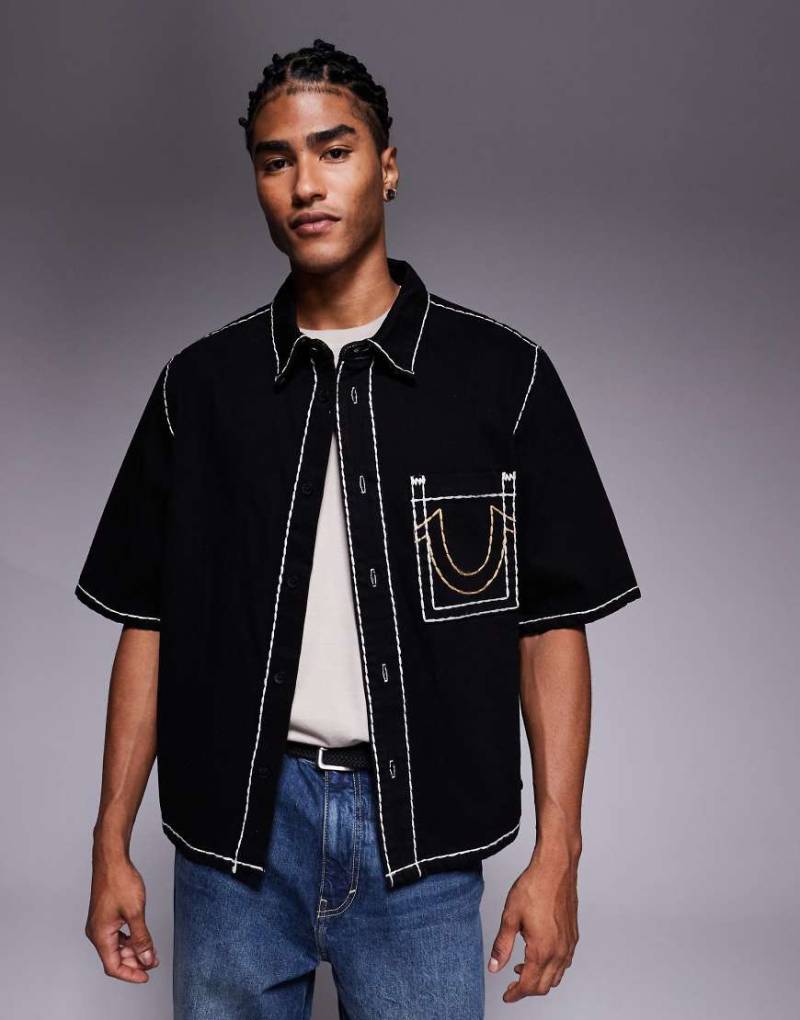 True Religion - Jeanshemd mit extremer Oversize-Passform in dunklem Indigoblau von True Religion