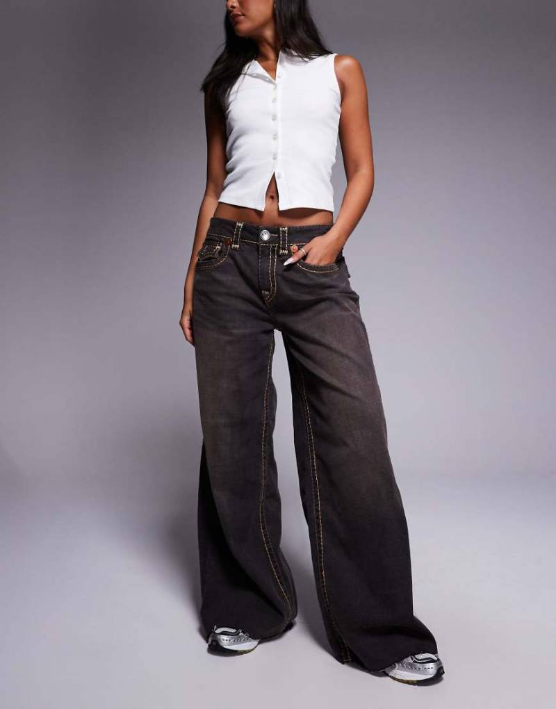 True Religion - Jessie - Super-Baggy-Jeans in schwarzer Waschung mit Pattentasche von True Religion
