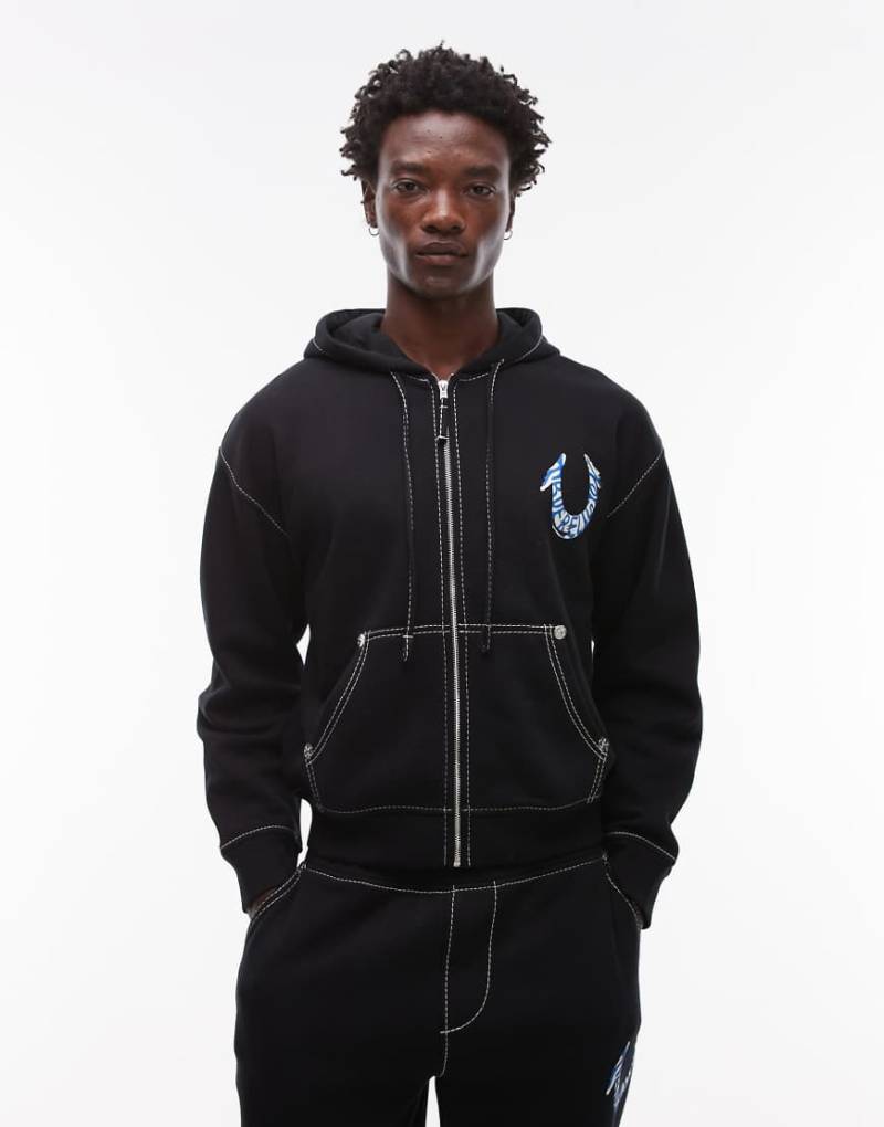 True Religion - Kapuzenjacke aus Sweatshirt-Stoff in Schwarz mit Logo-Detail am Rücken, Kombiteil von True Religion