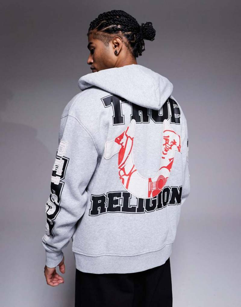 True Religion - Kapuzenjacke in Grau mit Logo-Applikation von True Religion
